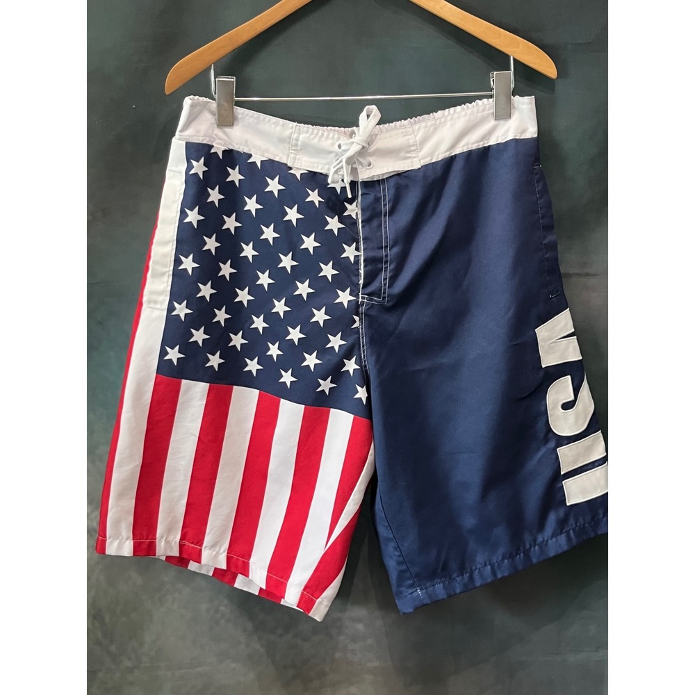 USA American Flag Board Shorts Mens Large Patriotic Swim Trunks Fourth of July